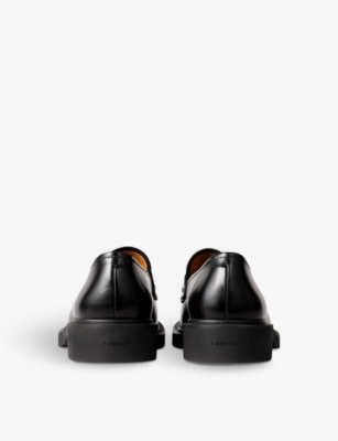 Shop Sandro Mens Noir / Gris Square-toe Lace-up Leather Derby Shoes