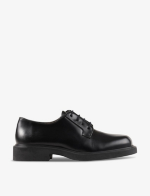 Sandro Mens Noir / Gris Square-toe Lace-up Leather Derby Shoes
