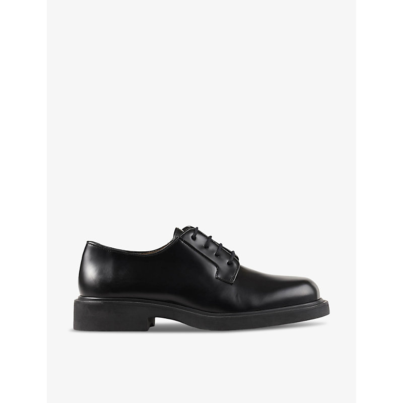 Sandro Mens Noir / Gris Square-toe Lace-up Leather Derby Shoes