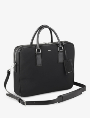 Shop Sandro Mens Noir / Gris Logo-badge Top-handle Nylon Laptop Bag