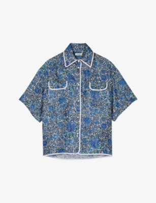 SANDRO: Floral-print relaxed-fit silk shirt