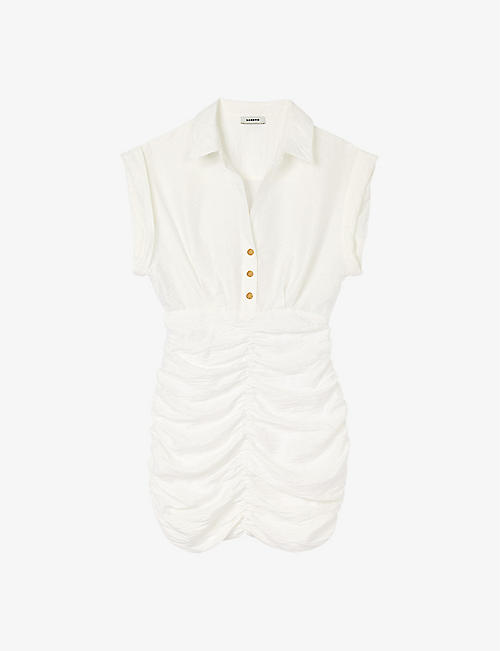 SANDRO: Shirt-collar draped-effect linen-blend mini dress