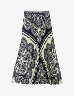 SANDRO: Henne Bandana-pattern pleated woven maxi skirt