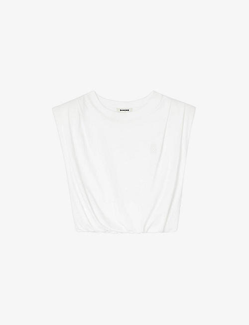SANDRO: Logo-embroidered gathered-hem cotton T-shirt