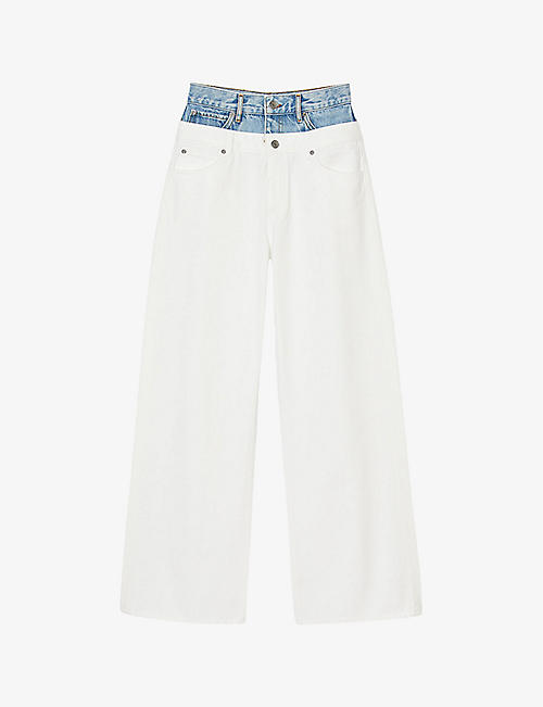 SANDRO: Two-tone double-waist straight-leg denim jeans