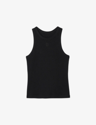 Shop Sandro Women's Noir / Gris Round-neck Sleeveless Cotton T-shirt