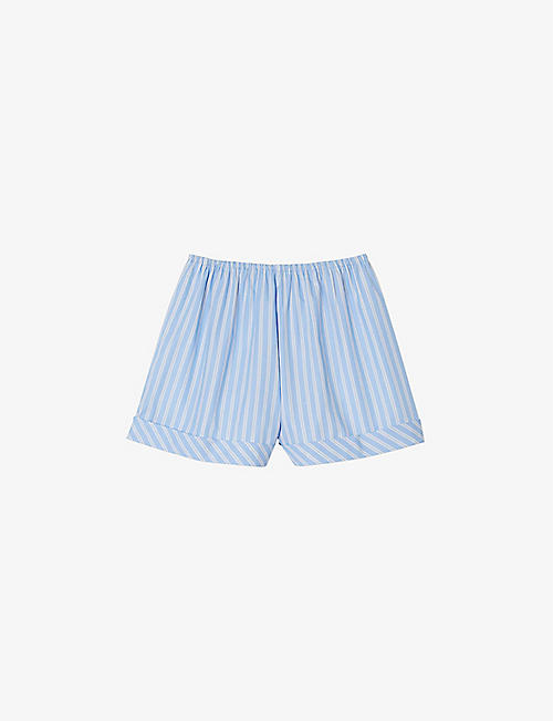 SANDRO: Frilled-waistband striped cotton shorts
