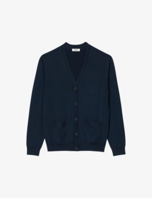 Sandro Mens Bleus V-neck Regular-fit Wool-blend Cardigan