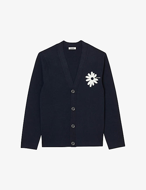 SANDRO: Flower-embroidered long-sleeve stretch-knit cardigan