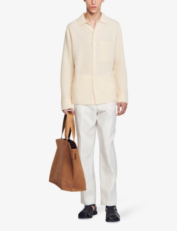 Patch-pocket oversized knitted shirt