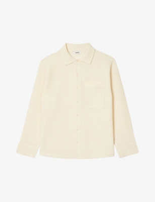 Sandro Womens Naturels Patch-pocket Oversized Knitted Shirt In Naturels