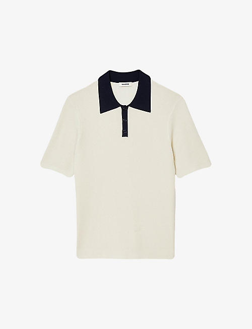 SANDRO: Contrast-collar stretch-knit polo shirt