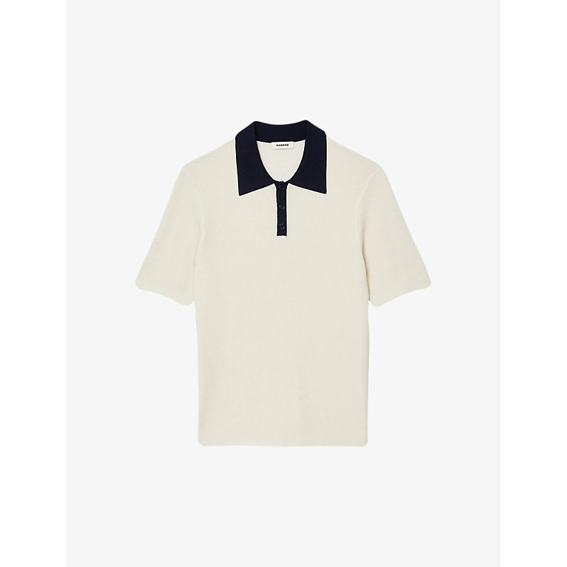 Sandro Mens Naturels Contrast-collar Stretch-knit Polo Shirt