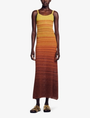 Shop Sandro Womens Bruns Zig-zag Weave Knitted Maxi Dress