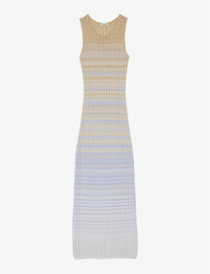 Sandro Womens Bleus Zig-zag Weave Pointelle-knit Maxi Dress | ModeSens
