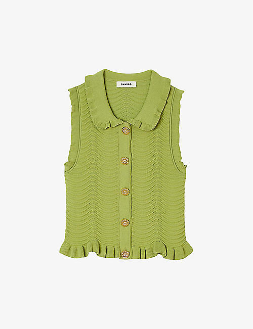SANDRO: Textured-weave stretch-knit top