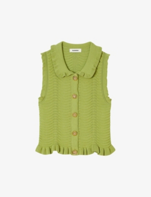 Sandro Wave-knit Polo Tank Top In Verts