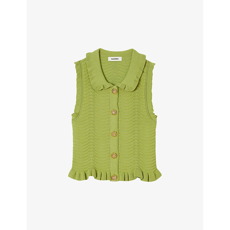 Sandro Wave-knit Polo Tank Top In Verts