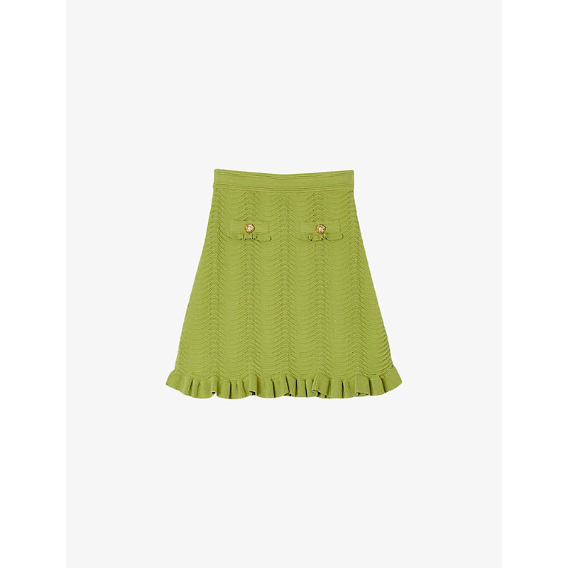 Shop Sandro Women's Verts Textured-weave Stretch-knit Mini Skirt