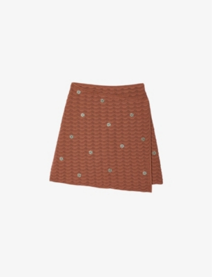 Shop Sandro Women's Bruns Crystal-embellished Wrap-around Knitted Mini Skirt
