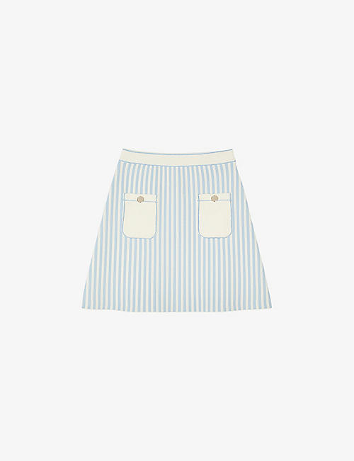 SANDRO: Stripe-print high-rise knitted mini skirt