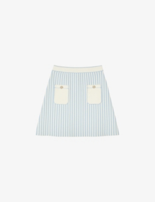 Shop Sandro Women's Bleus Stripe-print High-rise Knitted Mini Skirt