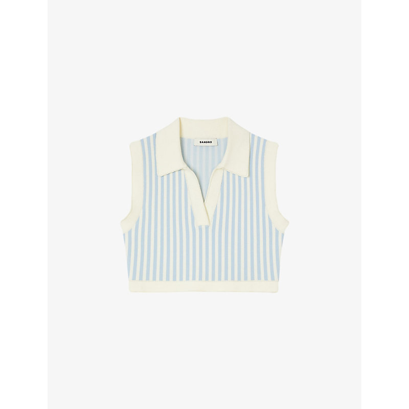 Sandro Womens Bleus Stripe-pattern Knitted Jumper