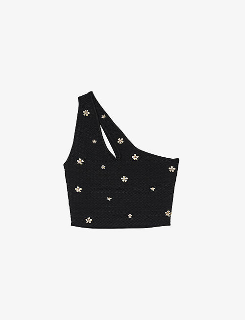 SANDRO: One-shoulder cropped knitted top