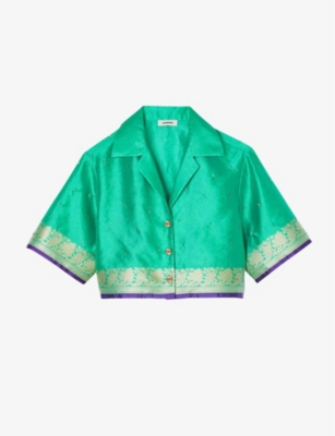SANDRO: Damask-print rhinestone-embellished woven shirt