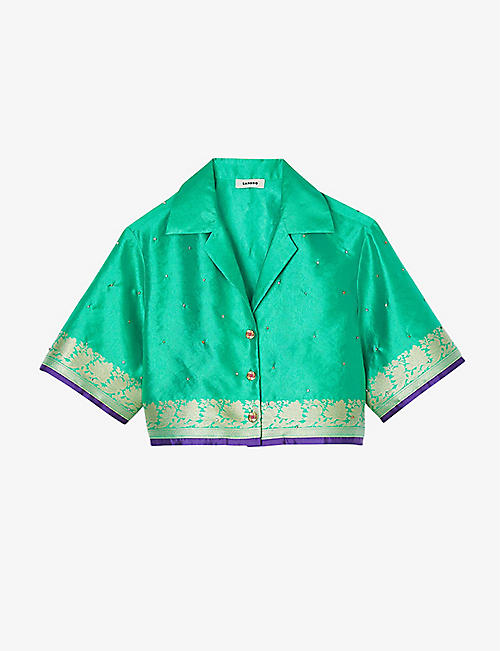 SANDRO: Damask-print rhinestone-embellished woven shirt
