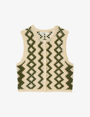 Shop Sandro Women's Naturels Zig-zag Weave Crochet-knit Cardigan