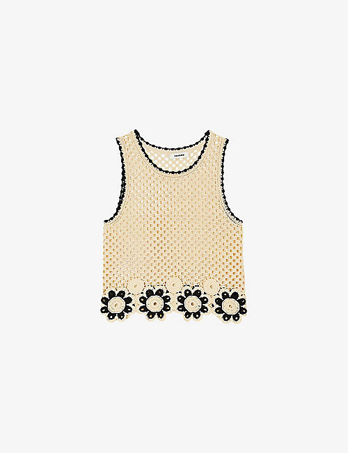 SANDRO: Flower-motif crochet knitted top