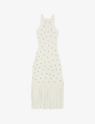 Sandro Ramia Metallic Mixed Stitch Midi Sweater Dress In White | ModeSens