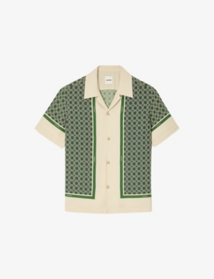Sandro Mens Verts Panelled Graphic-print Woven Shirt