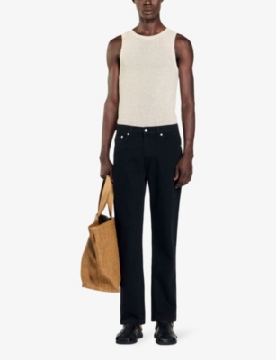 Shop Sandro Women's Noir / Gris Straight-leg Regular-fit Fit Jeans