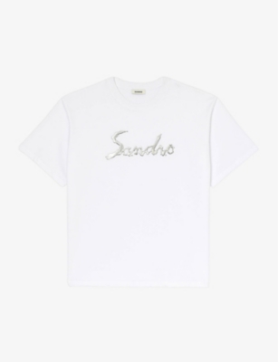 Sandro Mens Naturels Liquid Brand-print Cotton T-shirt