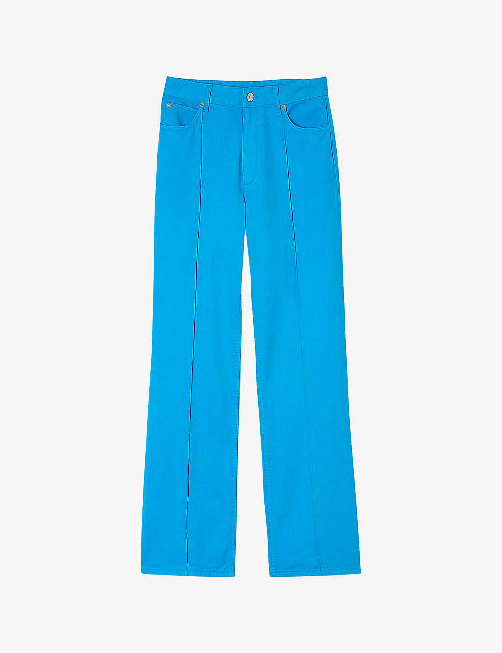 Shop Sandro Women's Bleus Pintuck-seam Straight-leg Mid-rise Denim Jeans