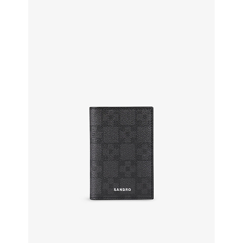 Sandro Noir / Gris Monogram-print Logo-embossed Coated-canvas Card Holder In Black