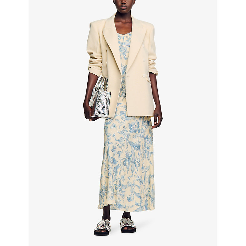 Shop Sandro Womens Bleus Joselle Floral-pattern Woven Maxi Dress