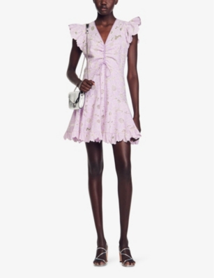 Shop Sandro Women's Violets Floral-lace Ruffle-trim Woven Mini Dress
