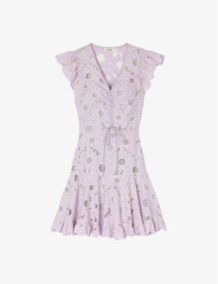 Shop Sandro Women's Violets Floral-lace Ruffle-trim Woven Mini Dress