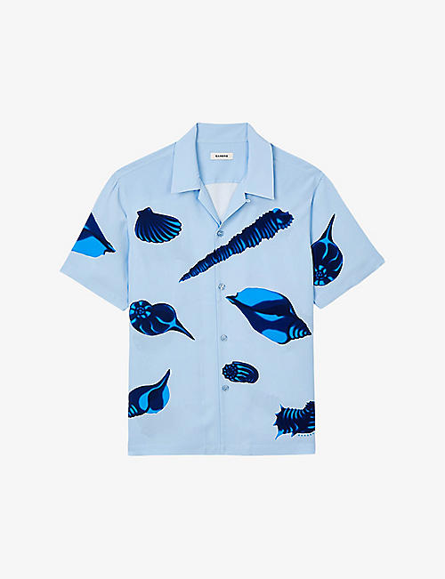 SANDRO: Seashell-print relaxed-fit woven shirt
