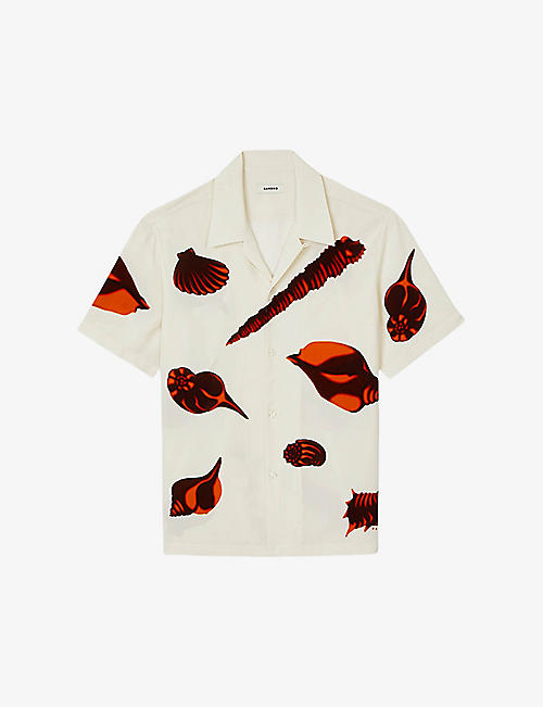 SANDRO: Seashell-print relaxed-fit woven shirt