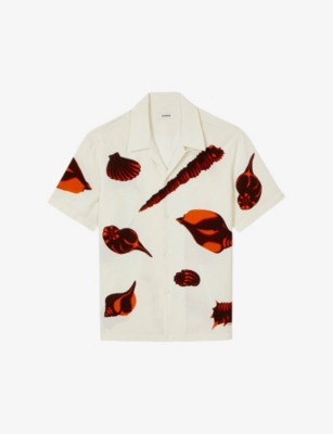 Shop Sandro Mens Naturels Seashell-print Relaxed-fit Woven Shirt