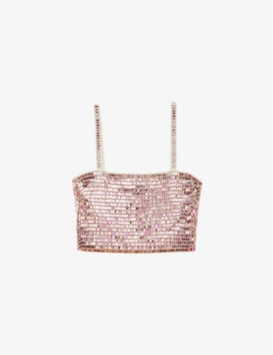SANDRO: Bead-embellished woven crop top