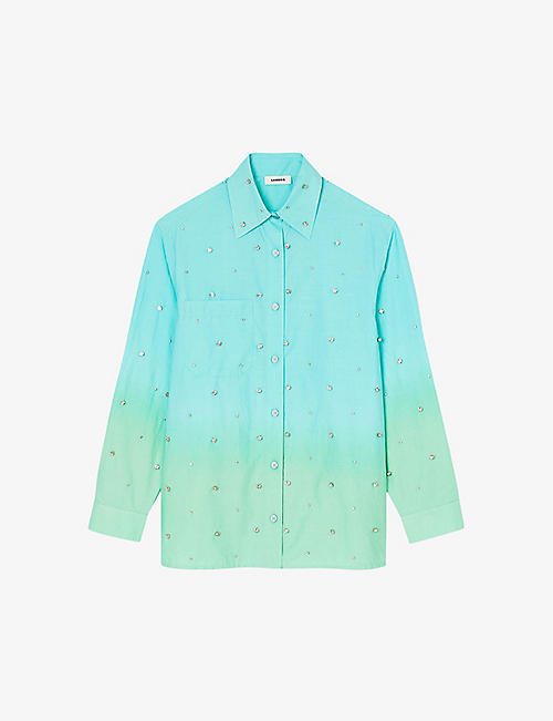 SANDRO: Rhinestone-embellished tie-dye cotton shirt