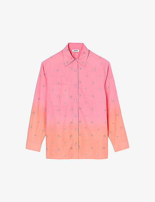 SANDRO: Rhinestone-embellished tie-dye cotton shirt