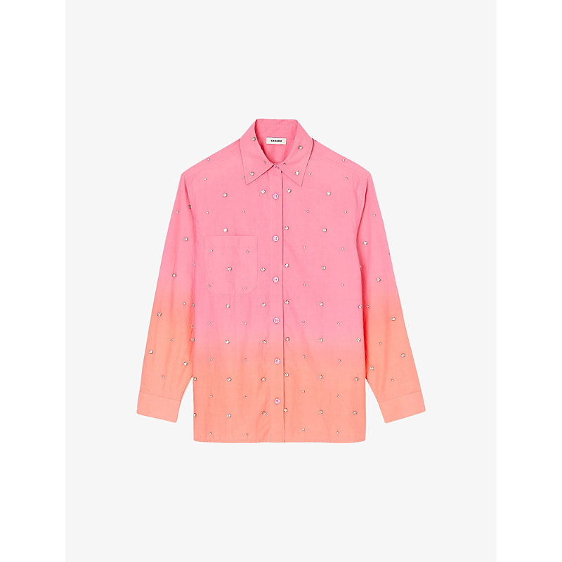 Shop Sandro Womens Roses Rhinestone-embellished Tie-dye Cotton Shirt
