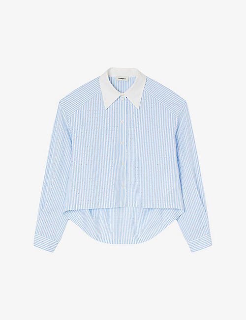 SANDRO: Rhinestone-embellished striped cotton shirt