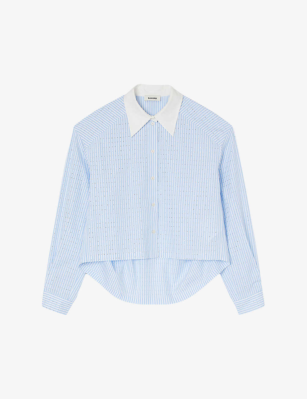 Sandro Womens Bleus Rhinestone-embellished Striped Cotton Shirt In Blue